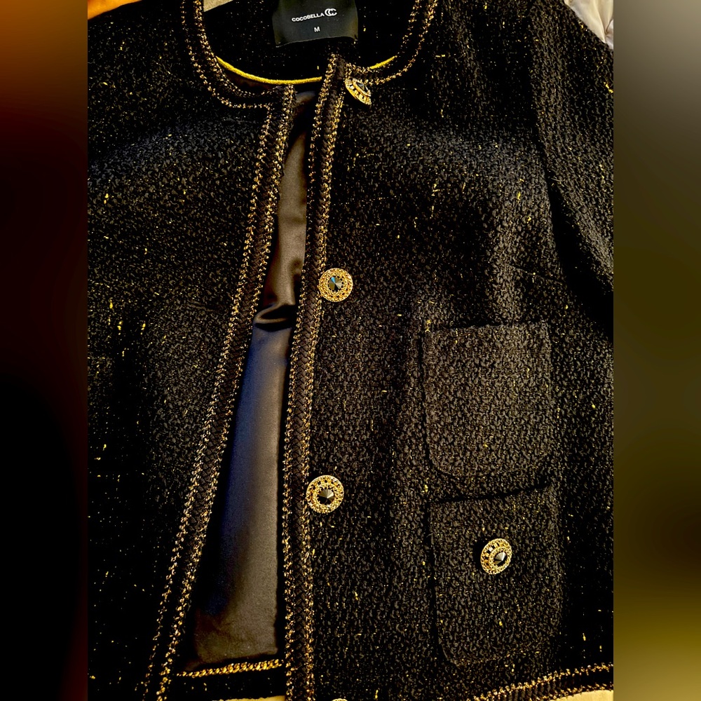 Black Tweed Jacket with Metallic Thread